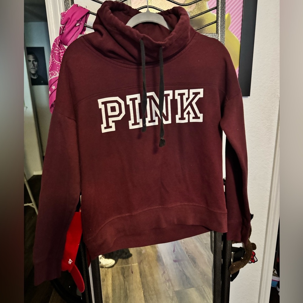 PINK Victoria's Secret Maroon Boxy Long Sleeve cowl neck sweatshirt size XS